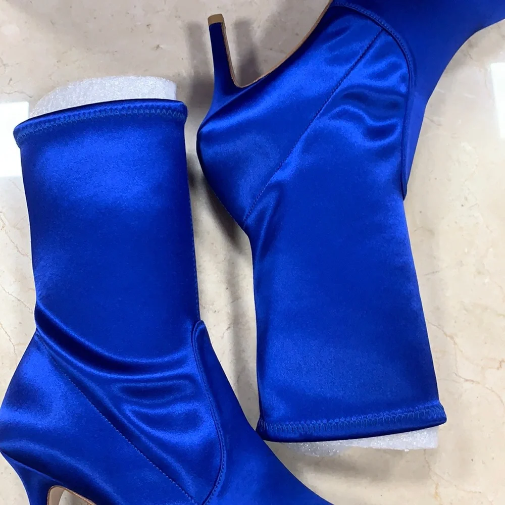 STUART WEITZMAN SATIN STRETCHY BOOTS ROYAL BLUE MADE IN SPAIN SZ EU 38,38.5,39 - Picture 8 of 10